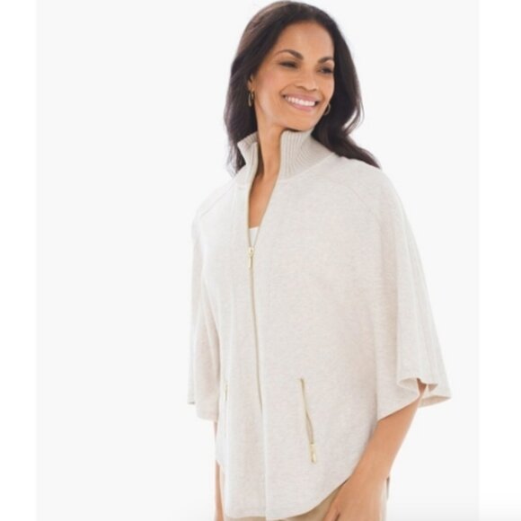 Chico’s ZENERGY Tinah Poncho Cardigan Jacket Sz 3 (XL/16) Oatmeal Beige #24N - Picture 1 of 12
